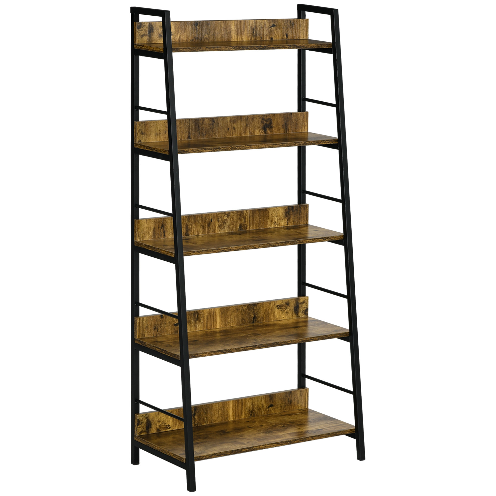 Image of Homcom Industrial Style Slanted Bookshelf 5 Tier 70l X 35w X 150h Cm
