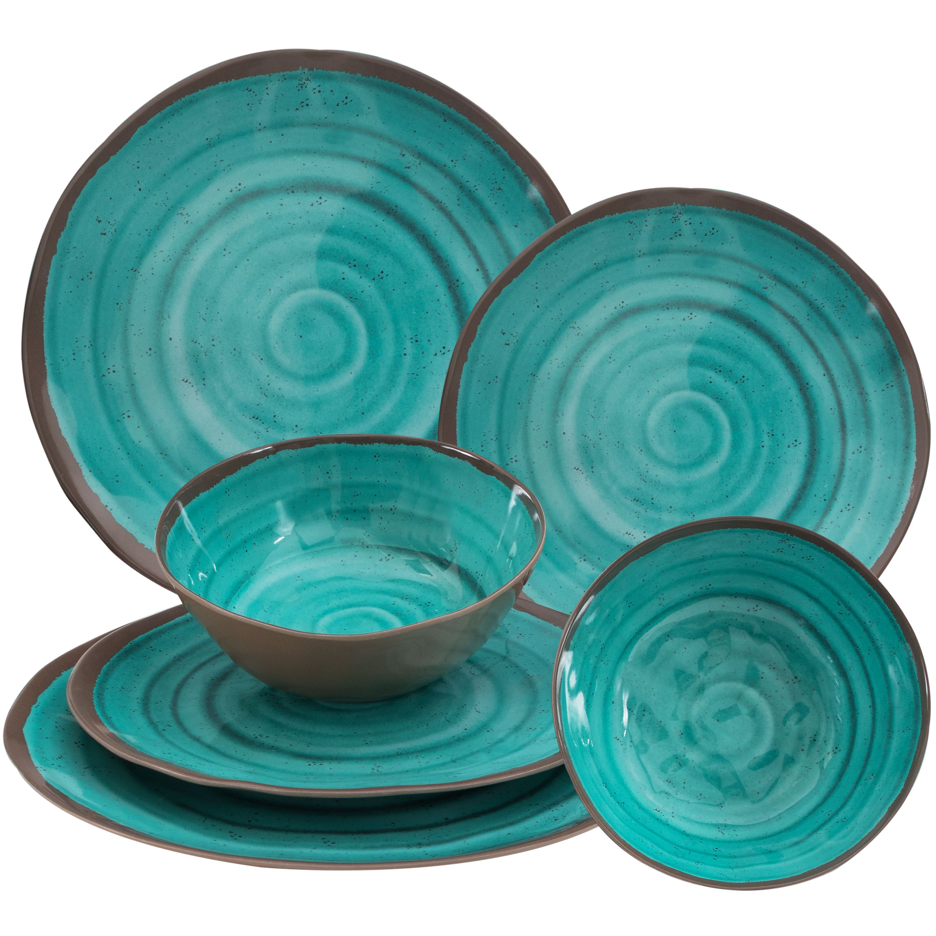 Melamine Dinnerware Set For 2 People, Stoneware Look, , 6-piece - With Plates And Bowls - Camping Tableware