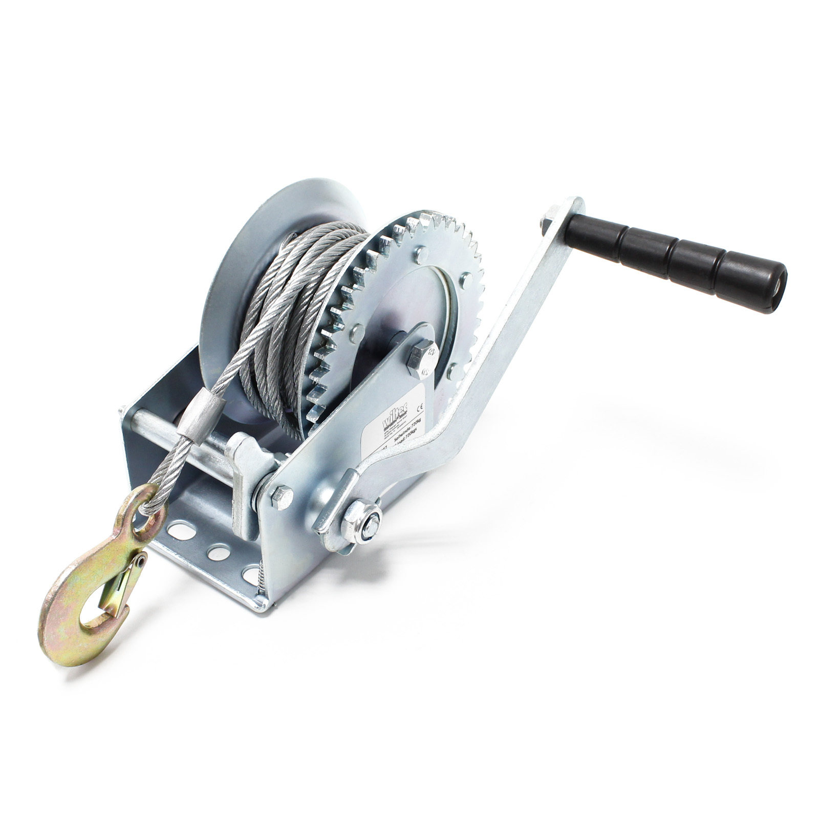 Wiltec Hand Winch Up To 720kg, 4:1 Gear Ratio, 128x160x215mm, With 10m Wire Rope, Manual Winch, Efficient Hand Pulling, Forestry Winch