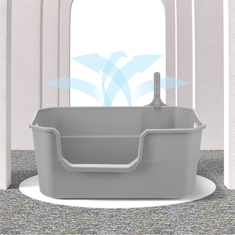 TEMU Open Top High Wall Cat Litter Tray In Grey, Extra Deep Large Box For Multi-cat Households, Anti-splashing For Cats, Kittens, Rabbits And Small