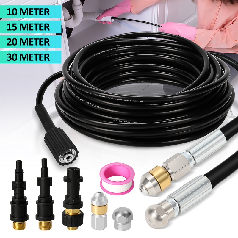 

Pipe Cleaning Hose 10m/ 15m/ 20m/ 30m, 2 Nozzles Rigid And Rotating, 3 Adapters Compatible With Kärcher - K7, Lavor, Parkside, Bosch, Pressure Cleaner Pipe Cleaning Set For Toilets, Gutters