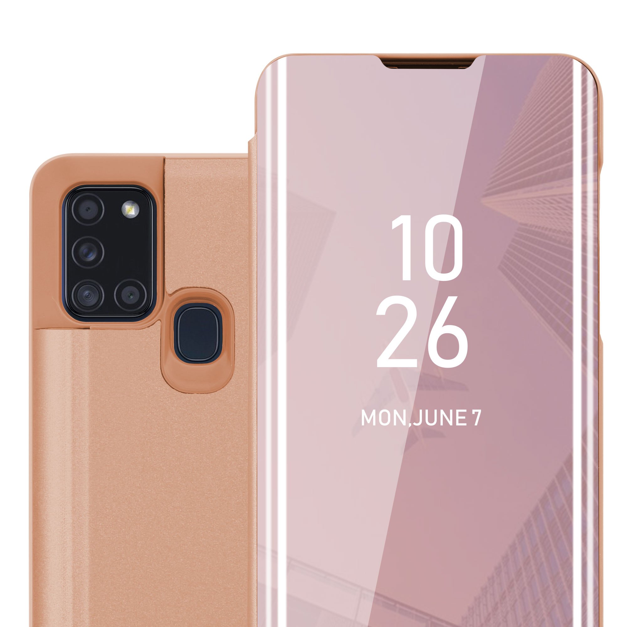 Case Compatible With Galaxy A21s Mirror Protective Case With Stand Function 360 Degree Protection Flip Case Cover Etui Mobile Phone Flip Case Book Bag