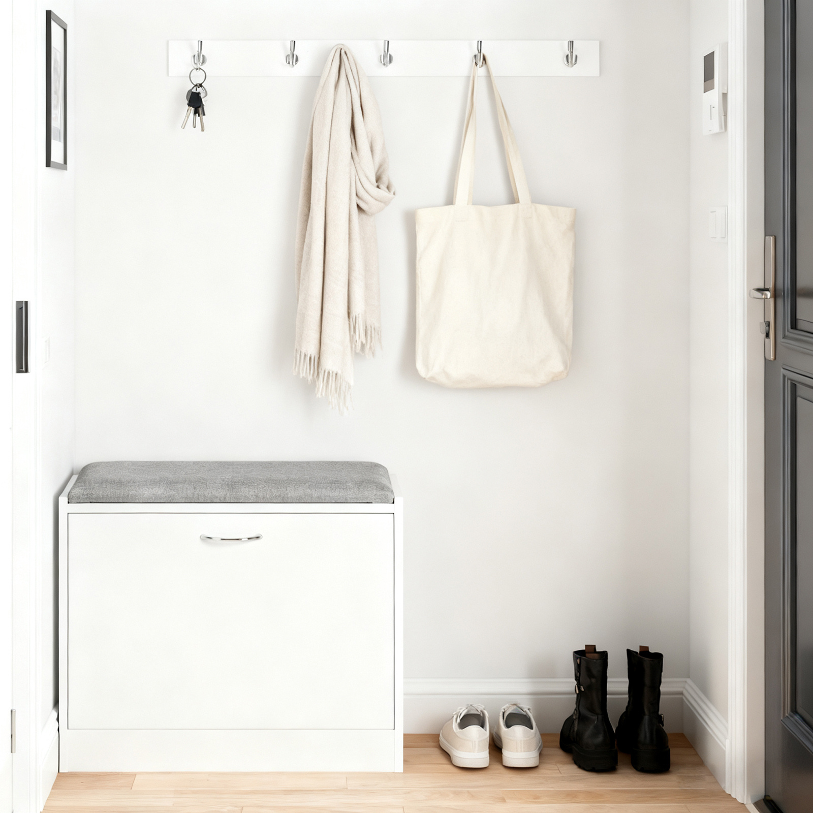 Image of Shoe Bench Entryway Furniture - Compact With Flap, Comfortable Cushion, And Integrated Cabinet - For Hallway Or Closet, 60x24x47cm, 120kg - Gts27-l-x