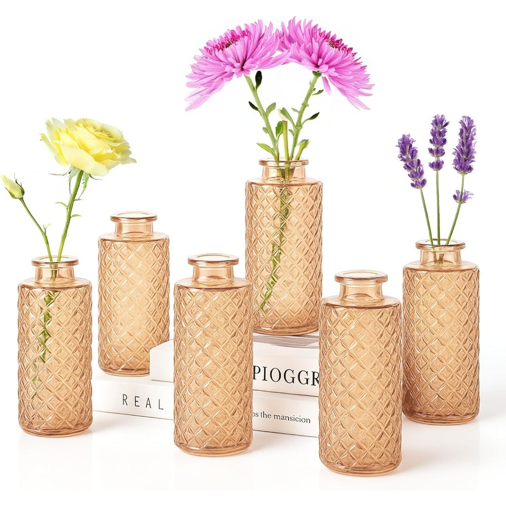 E-shop 12 Stück Glasvase S-Retro Diamant Gitter Vase 13cm hoher Esstisch Hochzeit Dekoration Vase