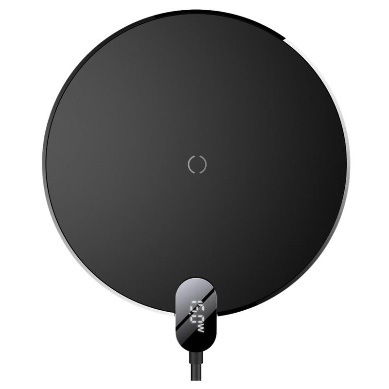 Wireless Inductive Baseus Digital Led 15w Charger, Fast Charging, Compatible With Iphone, , Charging Through Case, Black