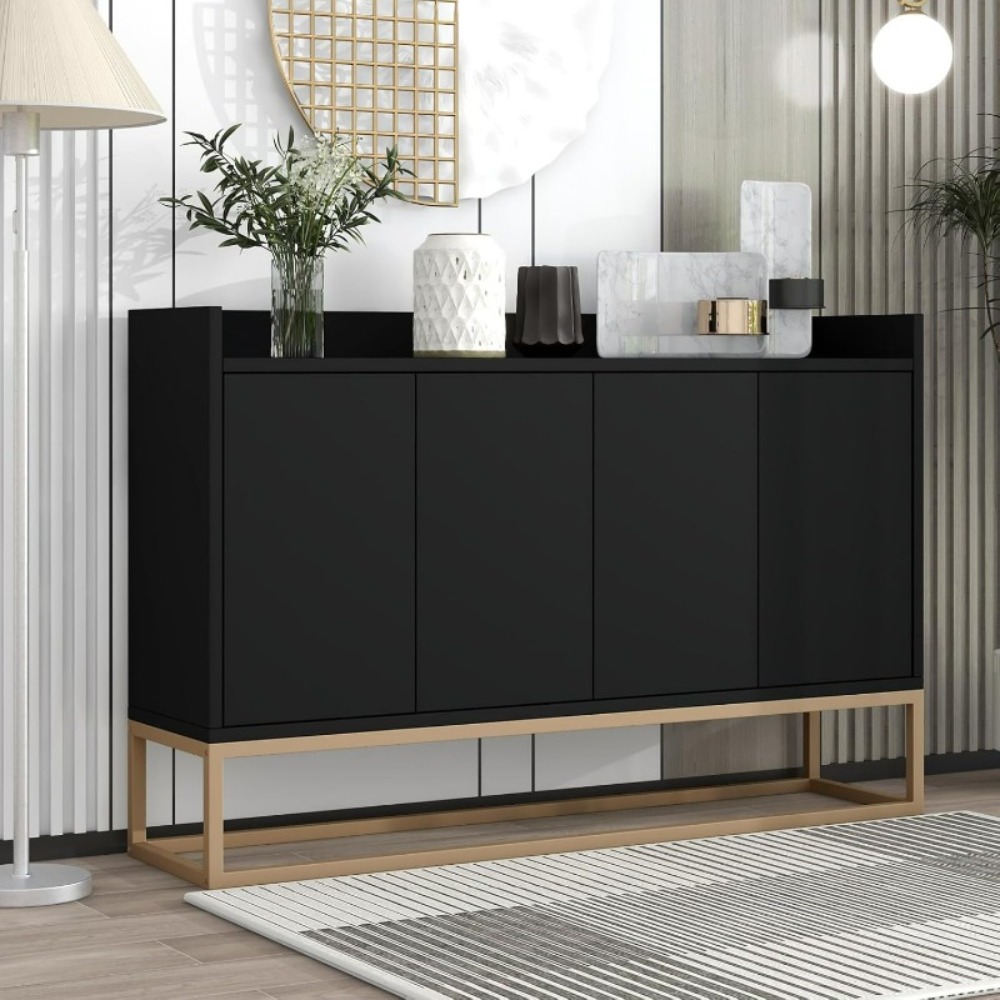 Image of Ycz White Buffet Minimalist Style Storage Cabinet 4-door No Handle Modern Cabinet For Living Room Dining Room Entrance Hall.