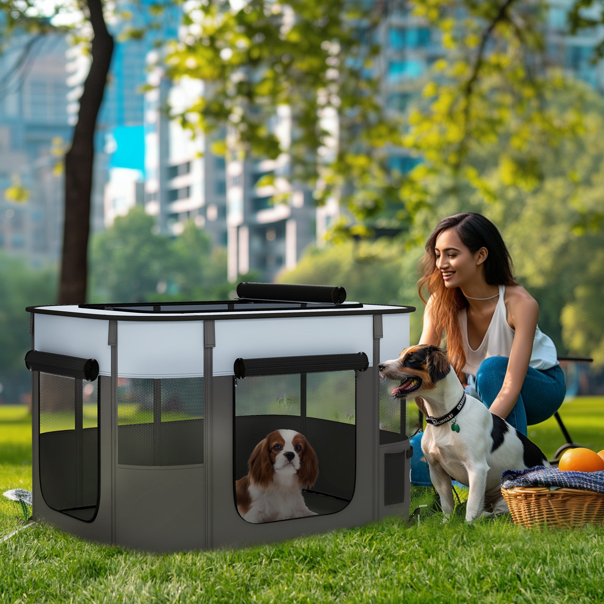 Image of Foldable Puppy Run Made Of Oxford Fabric, Breathable Mesh , Cat And For Dogs Under 4 Kg, Indoor And Outdoor, Grey.