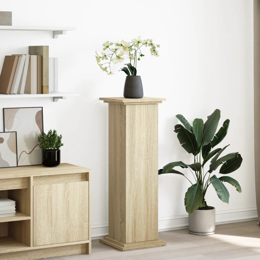 Image of Vidaxl Pedestal, Flower Stand With Storage Space, Decorative Column Base For Living Room, Flower Column Pedestal Base Decor, Oak Wood Material