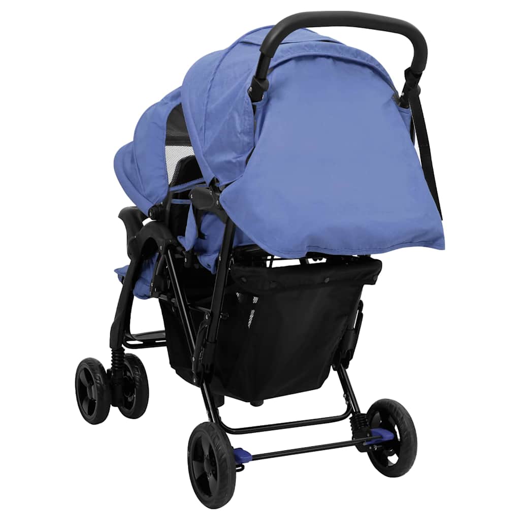 Marineblauwe Stalen Dubbele Wandelwagen – Tweelingwagen, Opvouwbare Wandelwagen, Lichtgewicht Babywagen, Babyaccessoires, Kinderveiligheid
