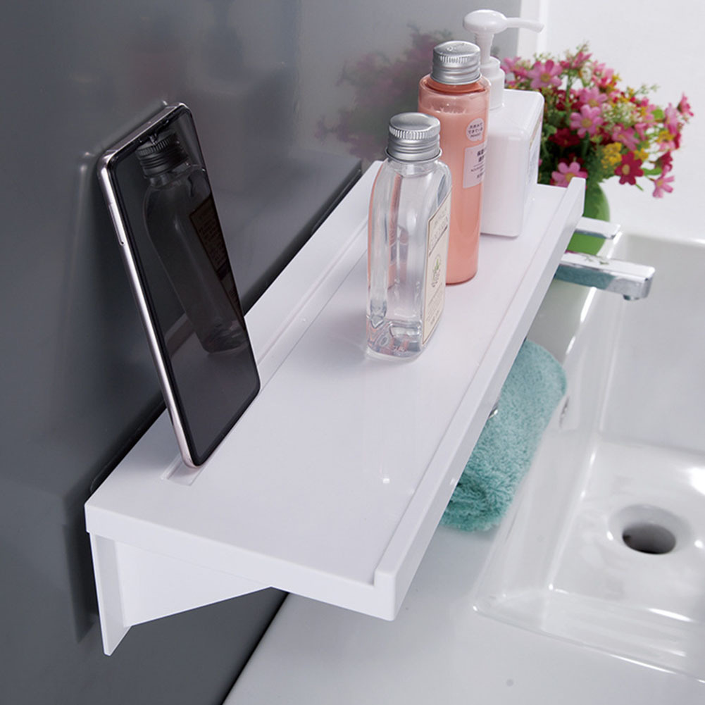 TEMU White, No Punching Toiletries Shelf, Wall Mounted Storage Rack, Large Capacity - Can Hold Skincare Products/seasonings/beverages, Slotted Phone