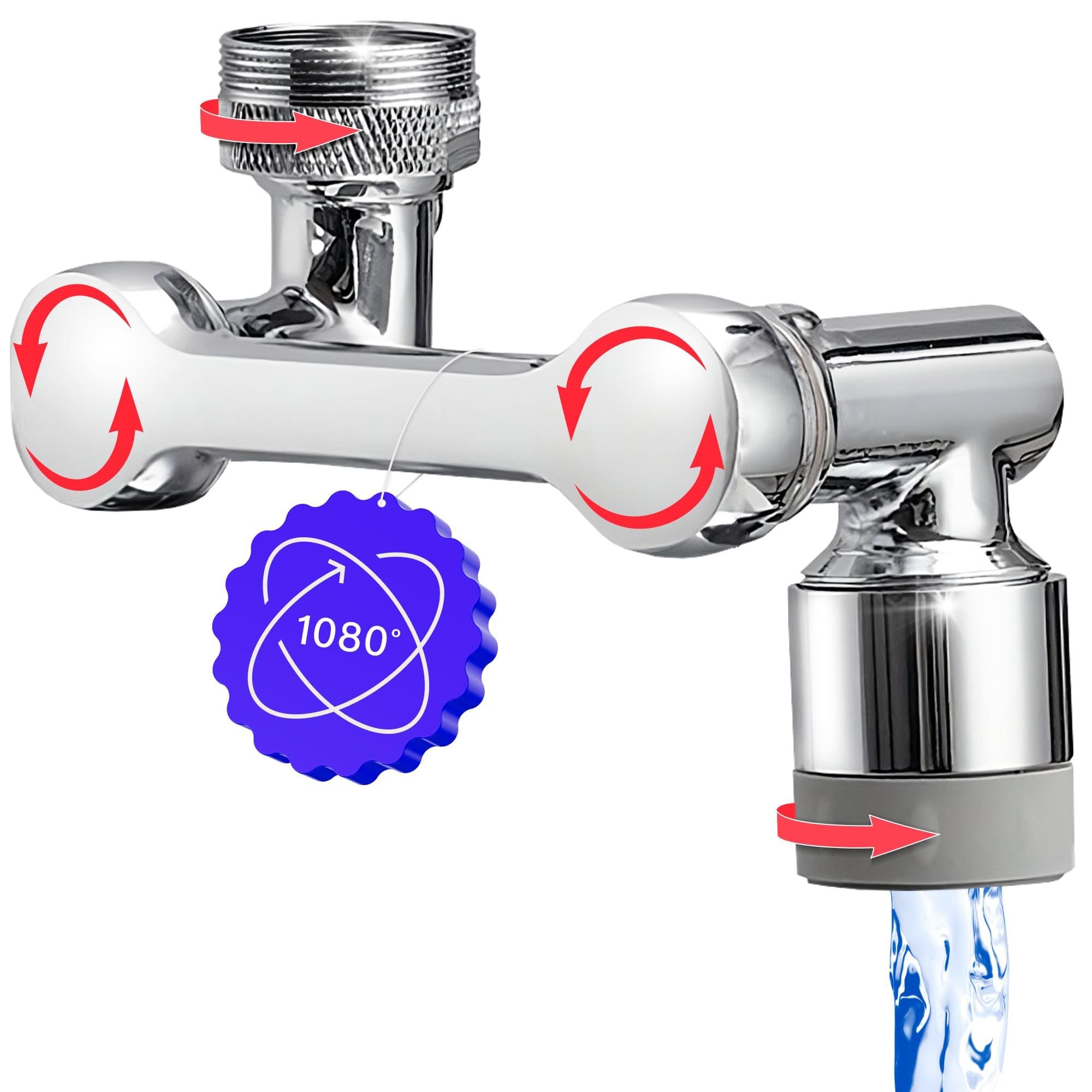 Image of Rotatable Faucet Extension 1080° Universal With , M22 M24 M20 Adapter, Swivel Faucet Attachment For Kitchen And Bathroom, Chrome