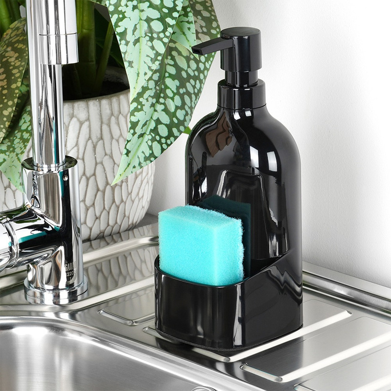 Image of Dish Soap Dispenser With Sponge Holder, Black, 500 Ml