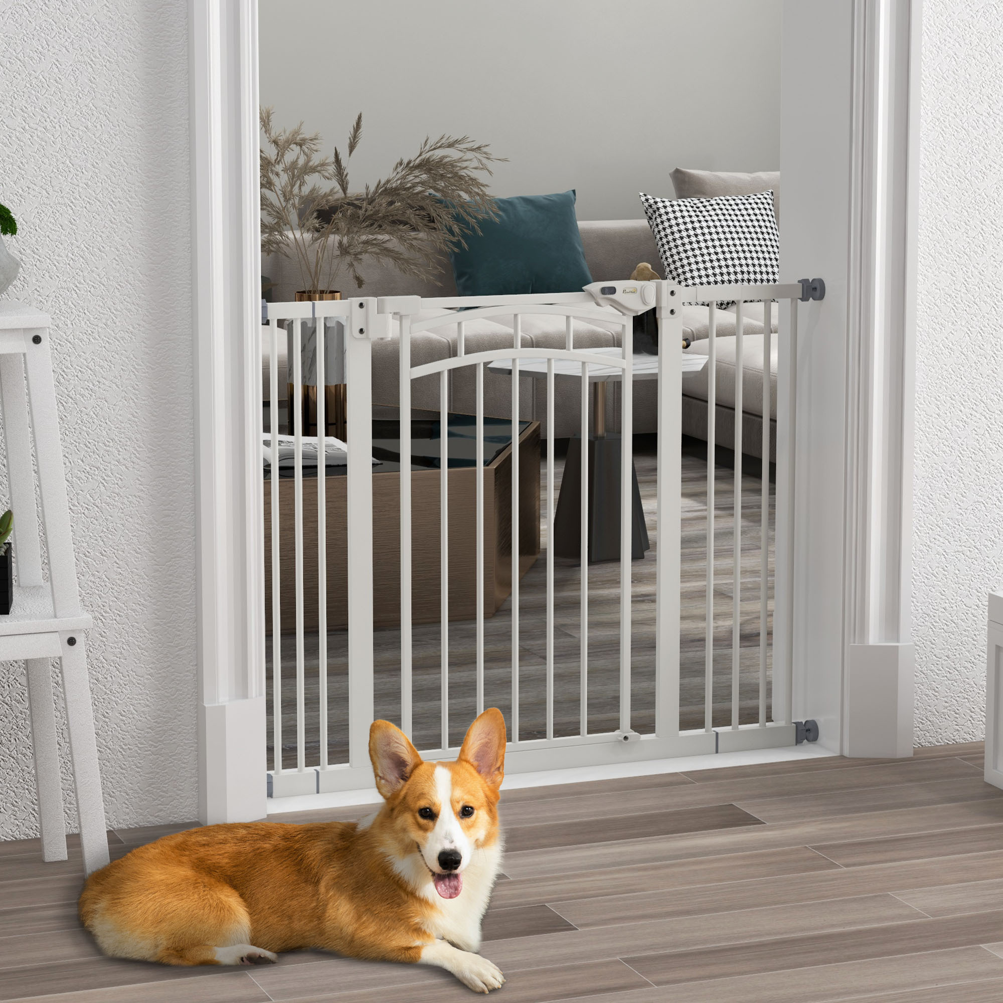 Image of Stair Guard Grille Grille Without Drilling 74-100cm With Auto-close Bilateral One-hand Opening Double Locking Gate For Pets For Stairs Door White