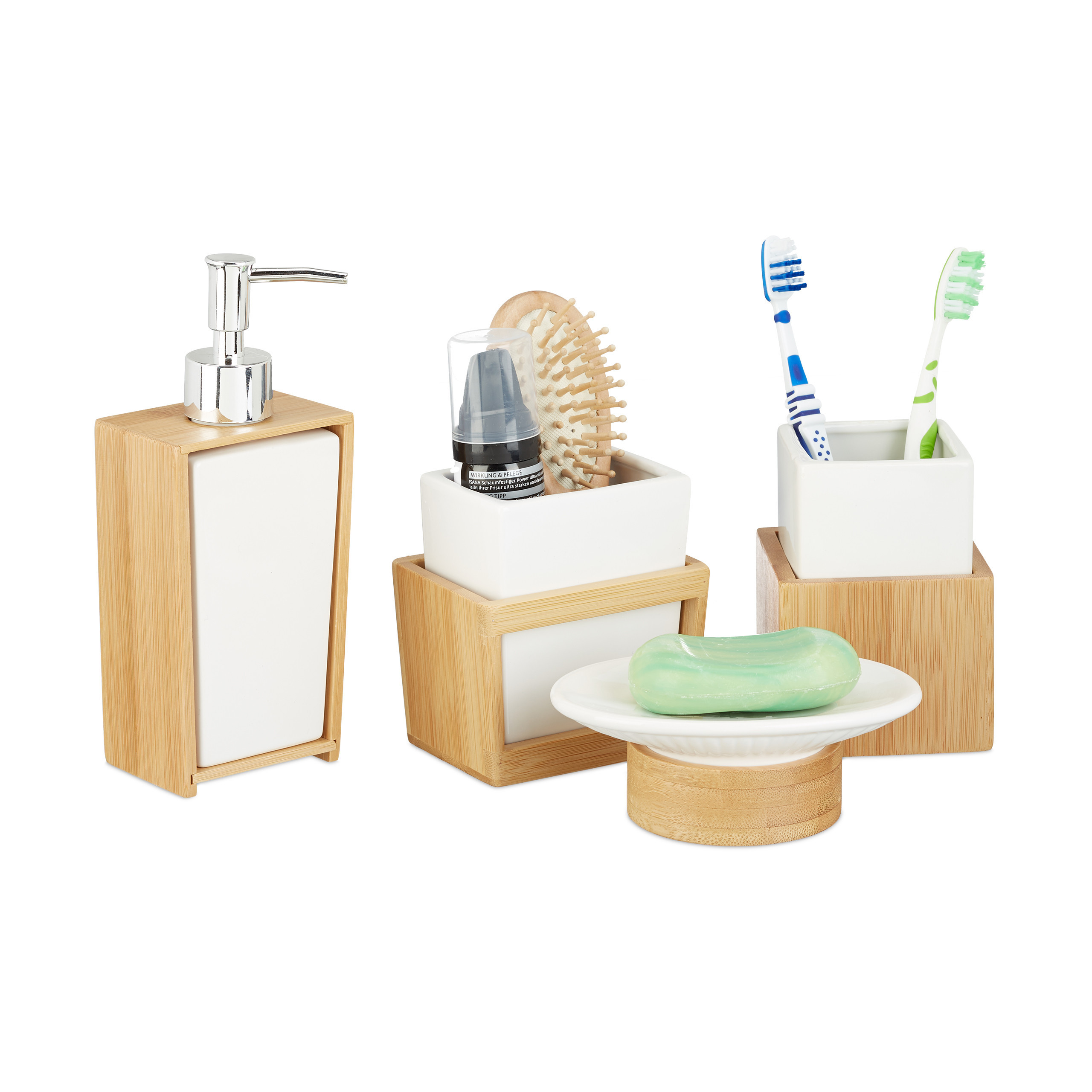 4pcs Bathroom Set In Natural/white