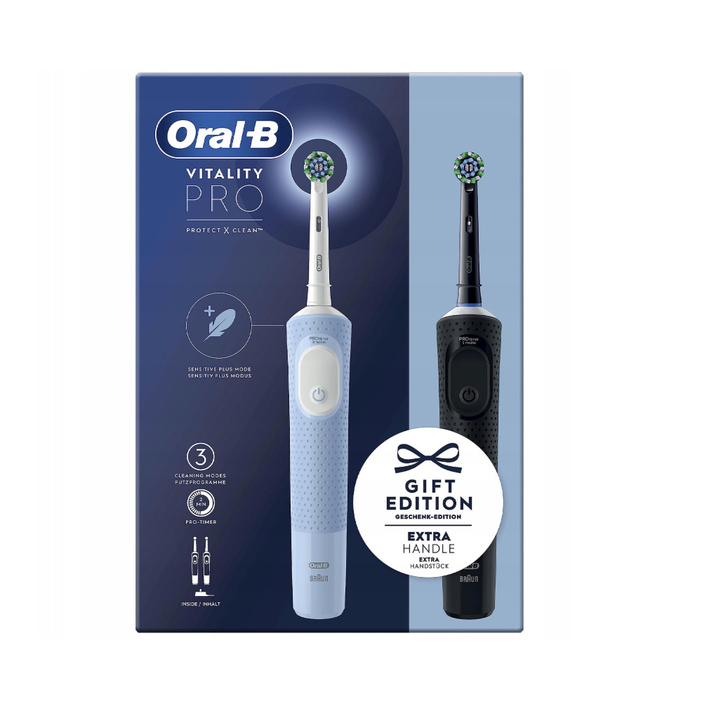 Oral-B Blanc Vitality Pro Duo Adulte Brosse À Dents Rotative Oscillante Noir, Bleu, - Neuf - Image 5