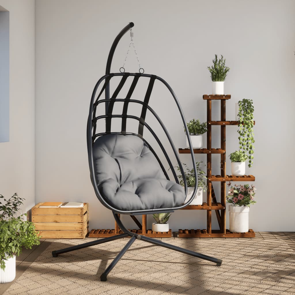vidaXL Hangstoel met standaard staal antracietkleurig, schommelstoel, hang stoel, ei stoel, stoelschommel, hangstoel buiten, schommelstoel tuin