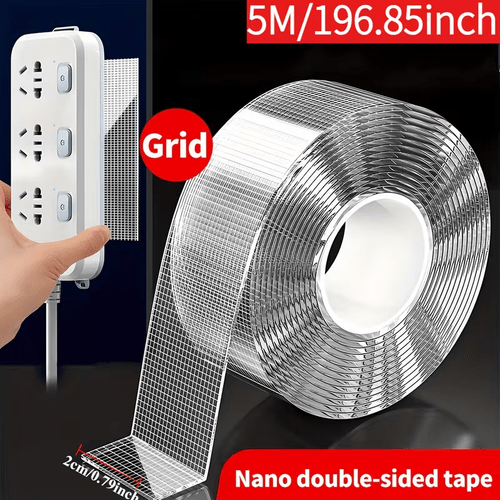 nano double sided tape 5 meter long removable without leaving any marks pet transparent material high strong load bearing easy to tear and cut temperature resistant reusable suitable for home office installation and other