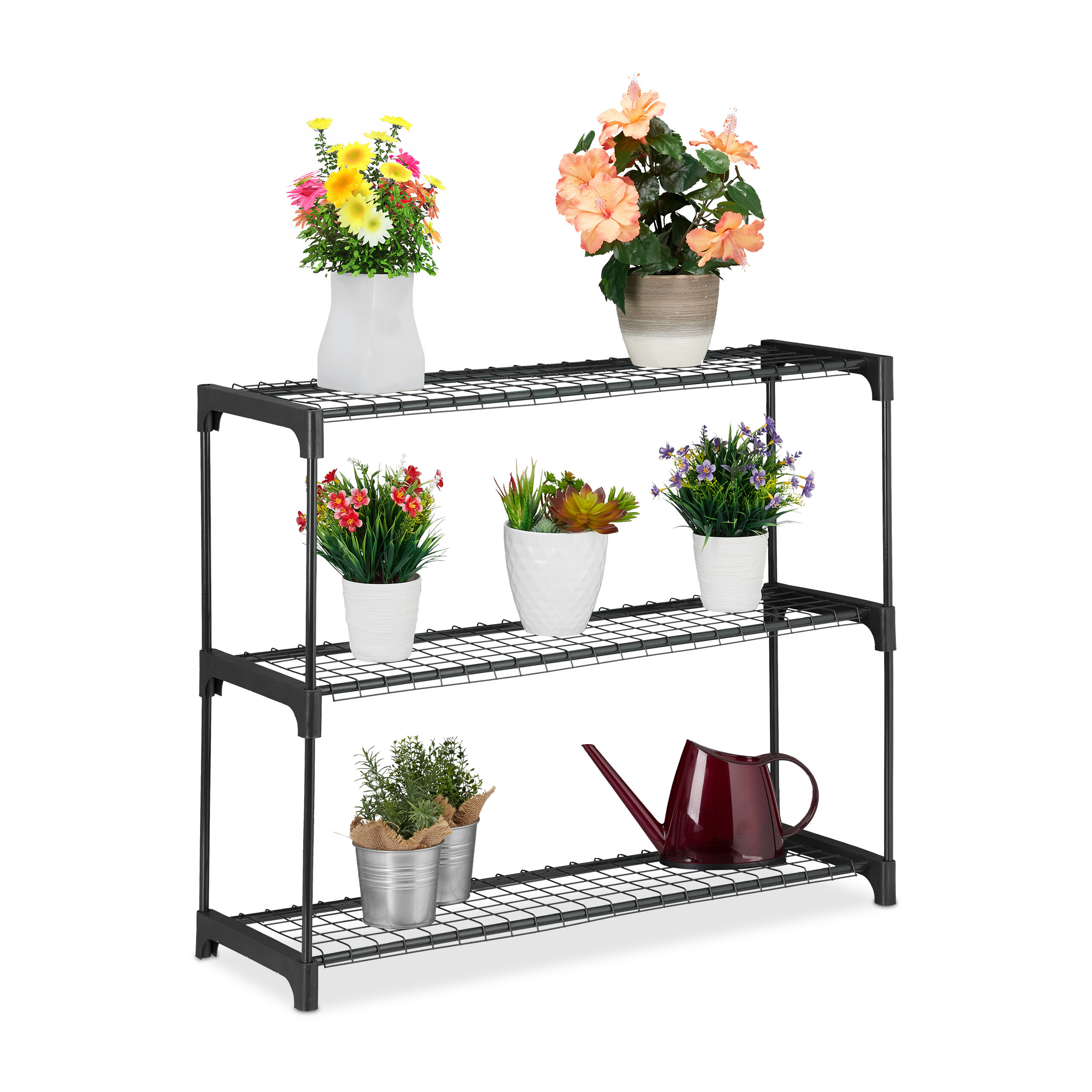 TEMU Scaffale per piante 3 ripiani, 72 x 91 x 28 cm, metallo e plastica, , montaggio a incastro, portata 3 kg per ripiano, per soggiorno, camera da