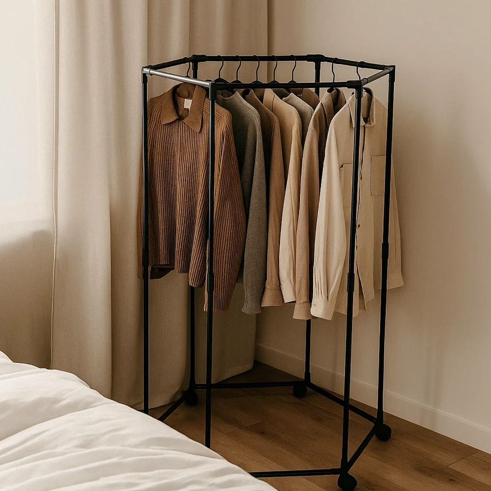 Image of Space- Indoor Clothes Drying Rack With Wheels – Suitable For Bedrooms, Dorm Rooms, , Indoors And Outdoors, Ceiling And Garment Rack