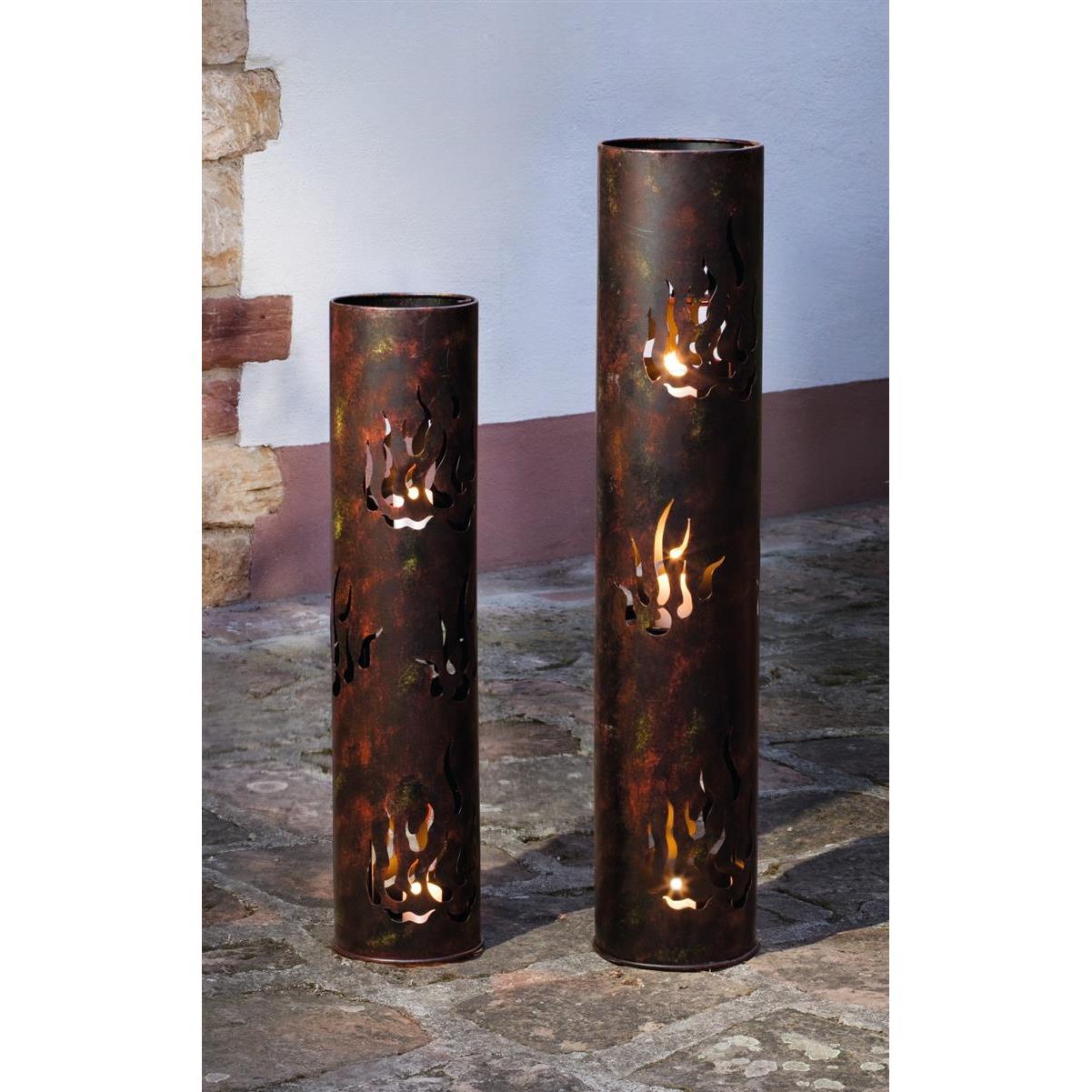 Image of 2x Metal Column "flames" In Classic Optics, 80 + 99 Cm High, Outdoor , Large Candle Holder, Decorative Column With Candle Holder, Outdoor Garden Decoration