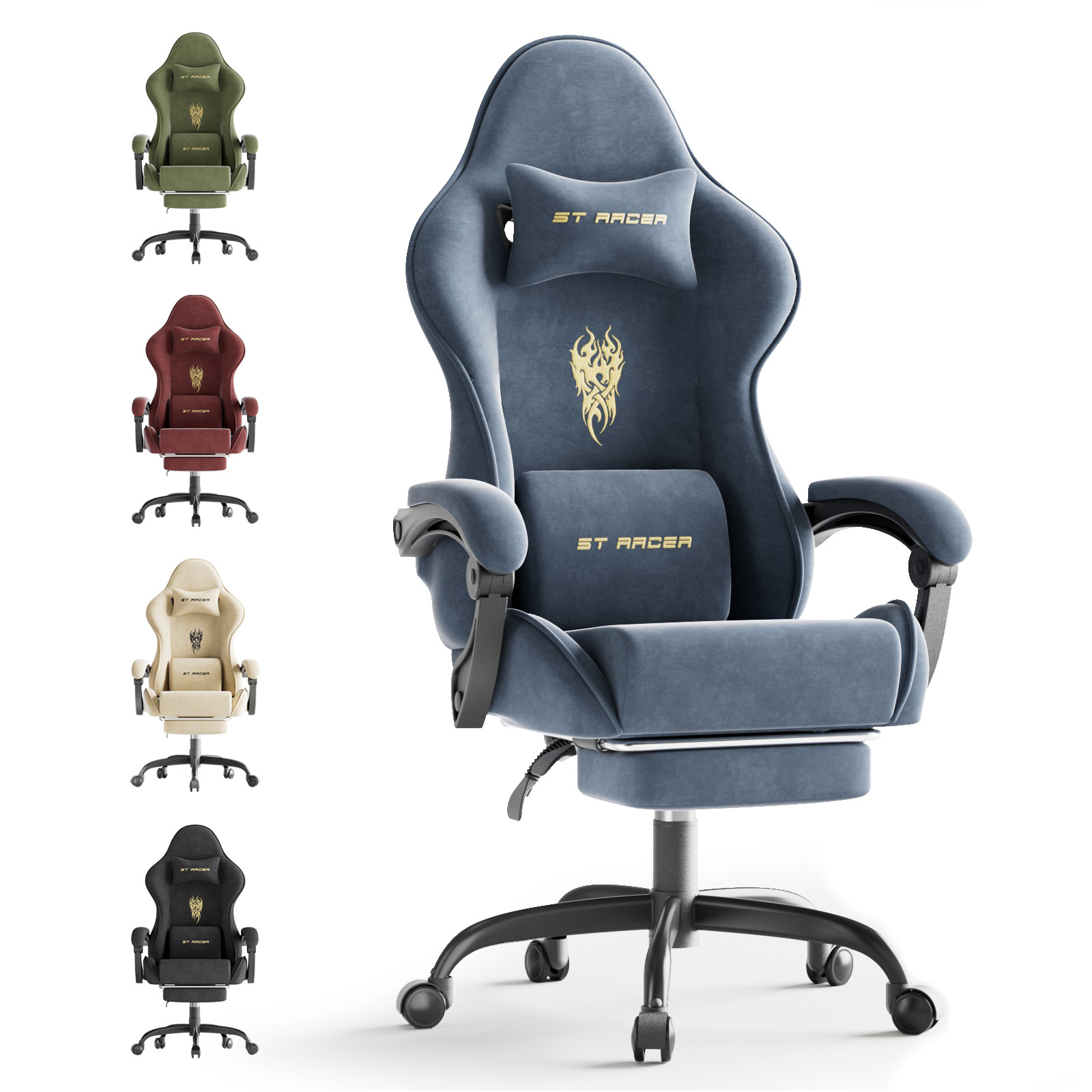 Image of Lingsen Gaming Chair Ergonomic Computer Chair With Footrest Office Chair Ergonomic Computer Chair With Lumbar Support