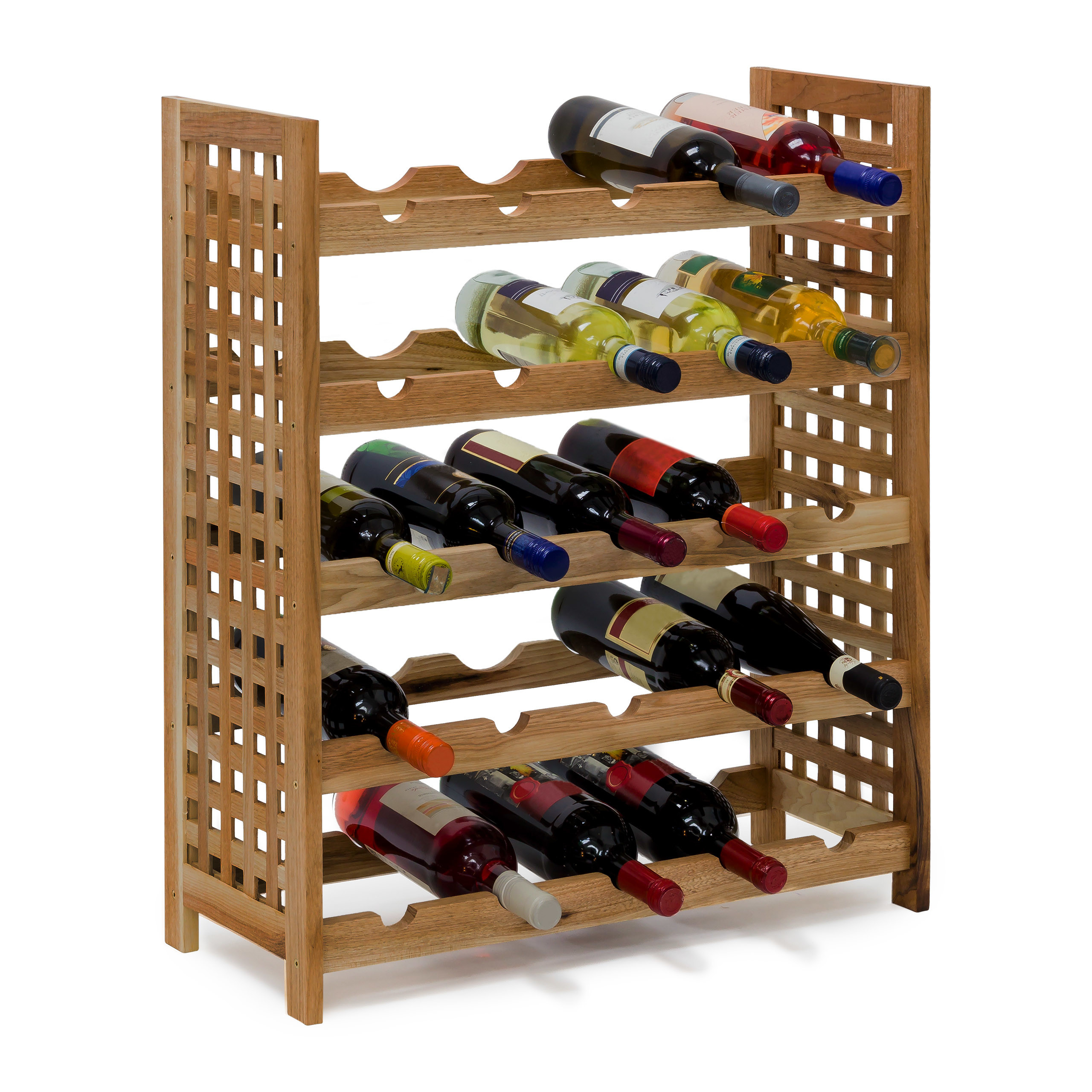 TEMU Portabottiglie in noce per 25 bottiglie, 73 x 25 cm, 5 ripiani, legno di noce , finitura naturale, stile country, per cucina, sala da e , ,