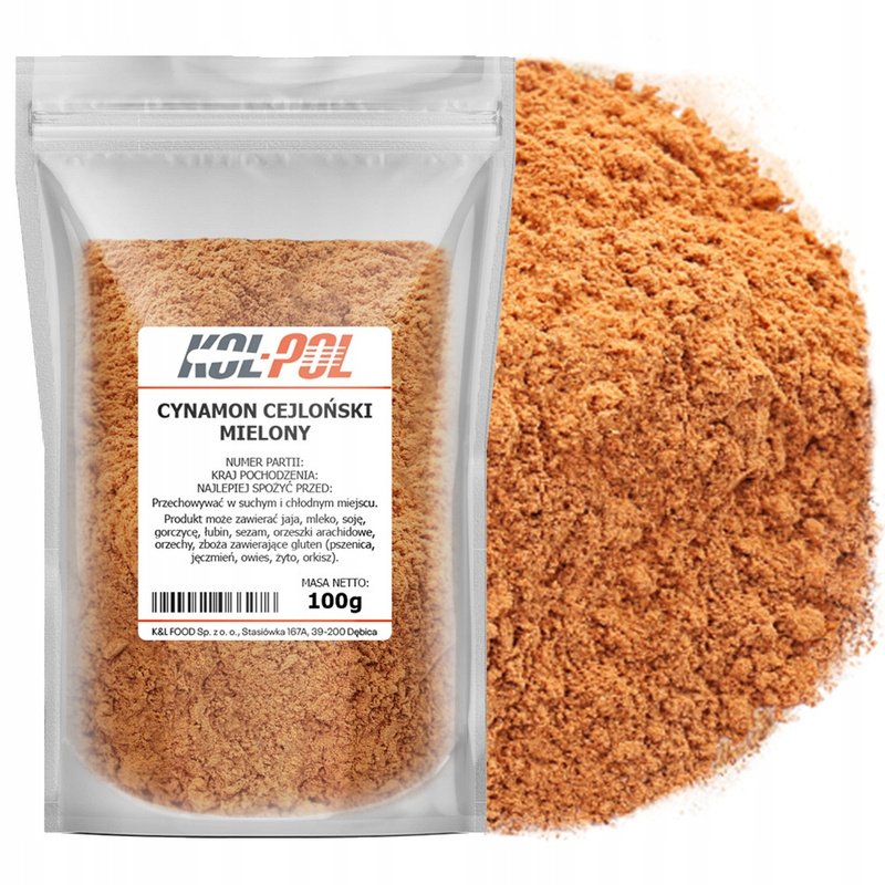CYNAMON CEJLOŃSKI MIELONY 100g Oryginalny Cejlon naturalny jakość Kol-Pol: retailer-supplied image