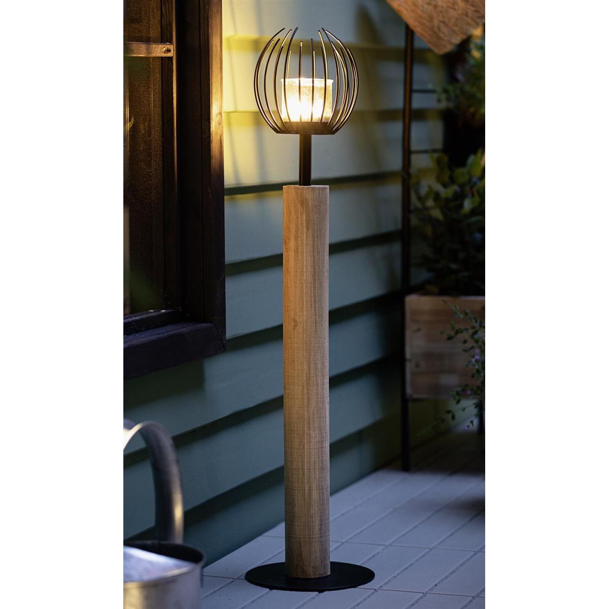 Image of Wind Lantern Column "sphere" In Wood & Metal, 85 Cm Tall, Wooden Column, Decorative Column With Lantern, Candle Holder For Living Room, Balcony & Terrace, Candle Column
