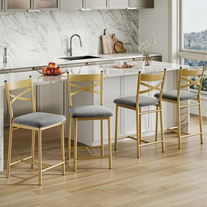 Image of Counter Height Bar Stools Set Of 4 Modern Bar Chair With Back And Metal Legs Seat Cushion Height Island Stool Kitchen Counter Height Stool Set Dining Chairs Barstools For Dining Room, Coffee Shop