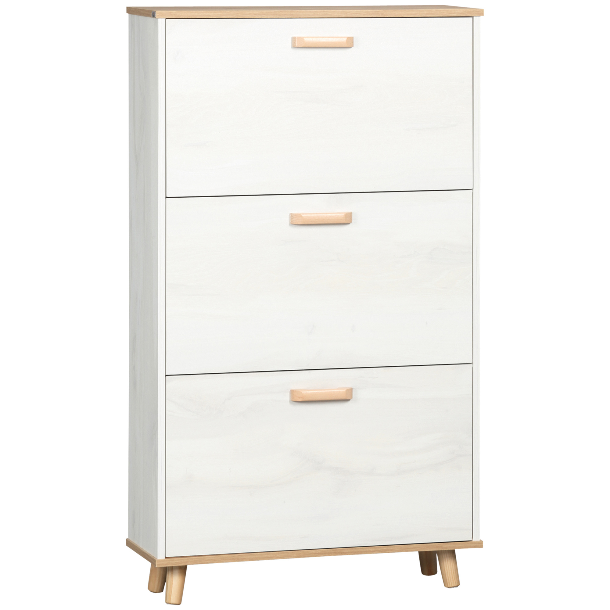 Image of Homcom Modern Shoe Cabinet Furniture With 3 Flip Drawers For 12 Pairs Of Shoes And Adjustable Shelf For Hallway Entryway 70x23.5x122 Cm White