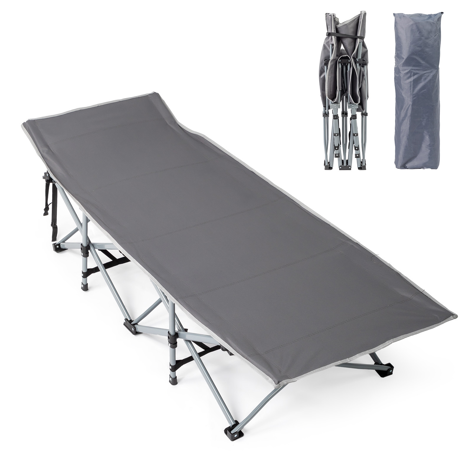 Bonnlo Folding Camp Cot – 600d Oxford Camping Bed, Carp Fishing Lounger, Folding Lounger For Garden, Camping & Beach, 190 X 71 X 36 Cm, Up To 150 Kg, Black/gray