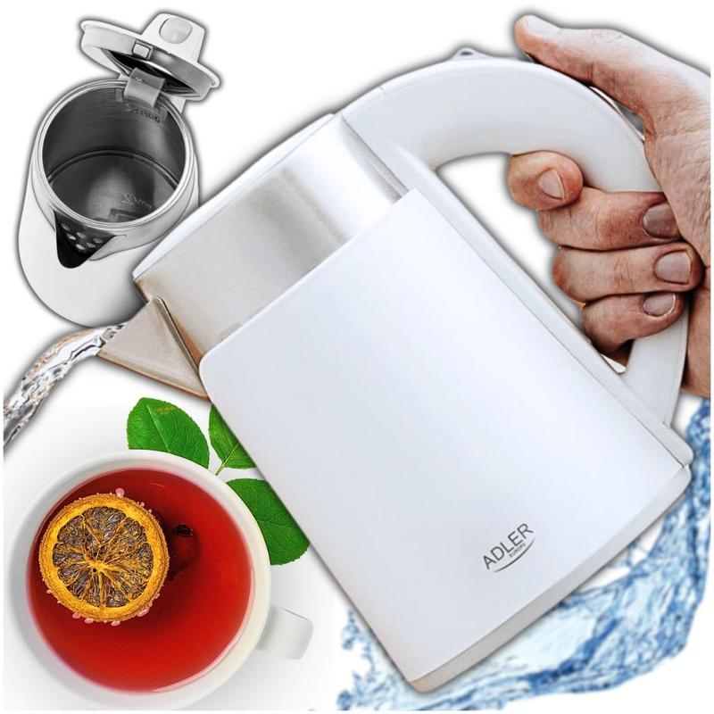 Image of Compact Electric Kettle 0.6l 800w White: Fast Boiling, And Stainless Steel Interior – Perfect For Singles, Office, And Travel! Quiet, Energy-efficient, And Safe With Auto Shut-off!