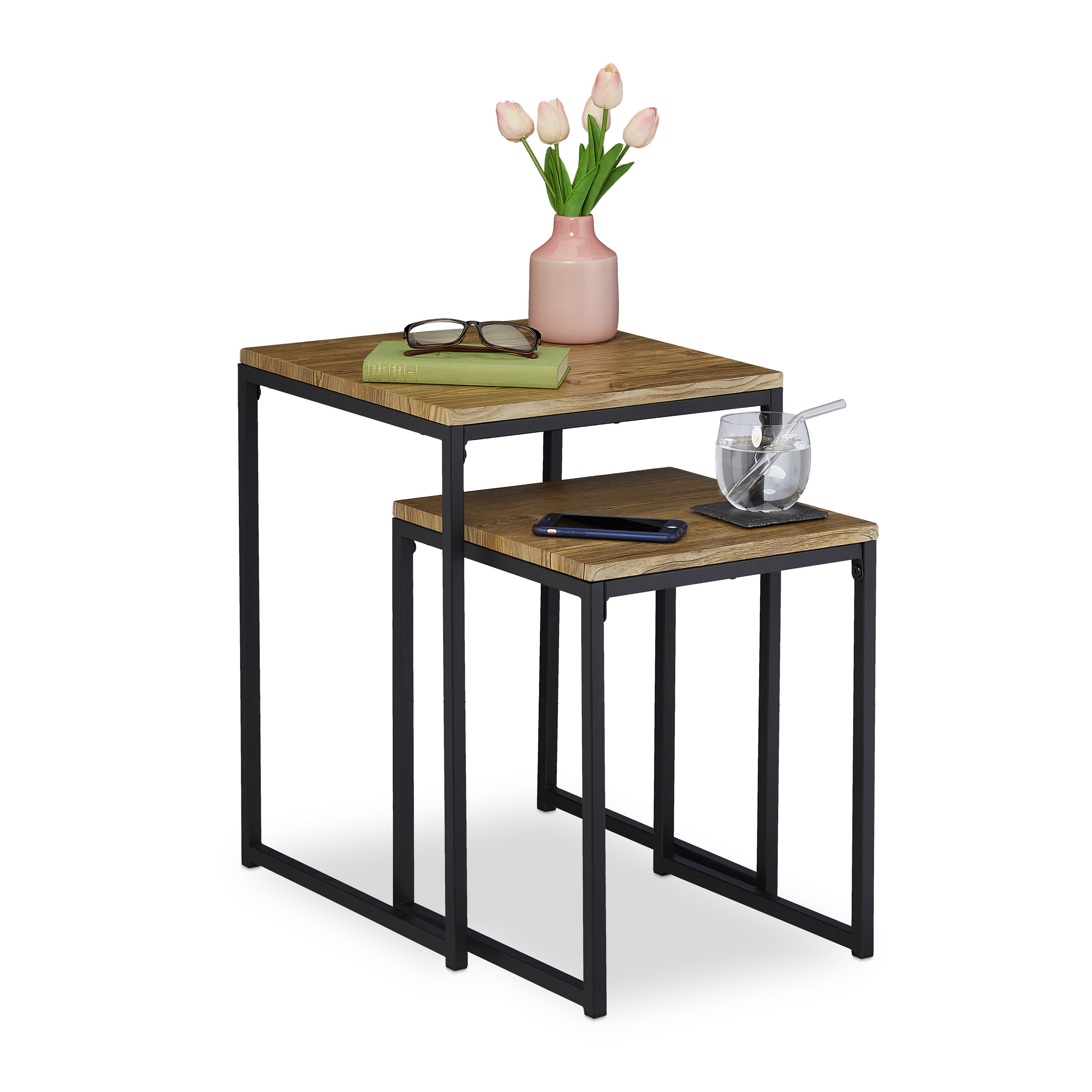 Side Table Set Of 2 With Wood Look