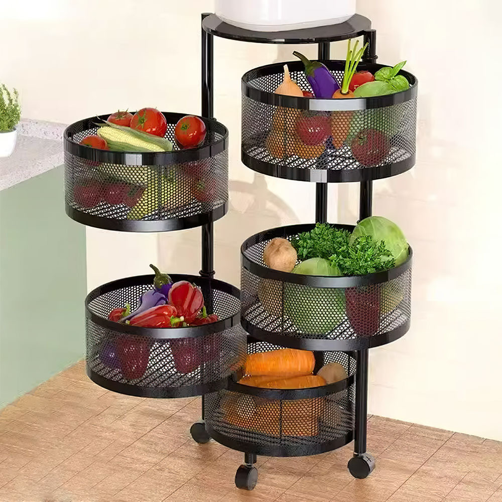 Large Capacity Round Metal Kitchen Storage Rack with Wheels
