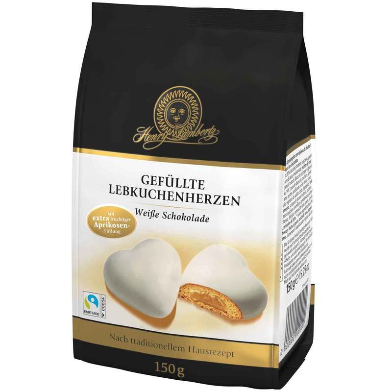 Image of Henry Lambertz Filled Gingerbread Hearts White Chocolate 150g