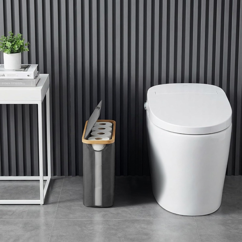 Image of Multifunctional Toilet Paper Holder Made Of Canvas, Bathroom Storage Without Installation, Roll And Toilet Paper Organizer, Freestanding Toilet Paper Container