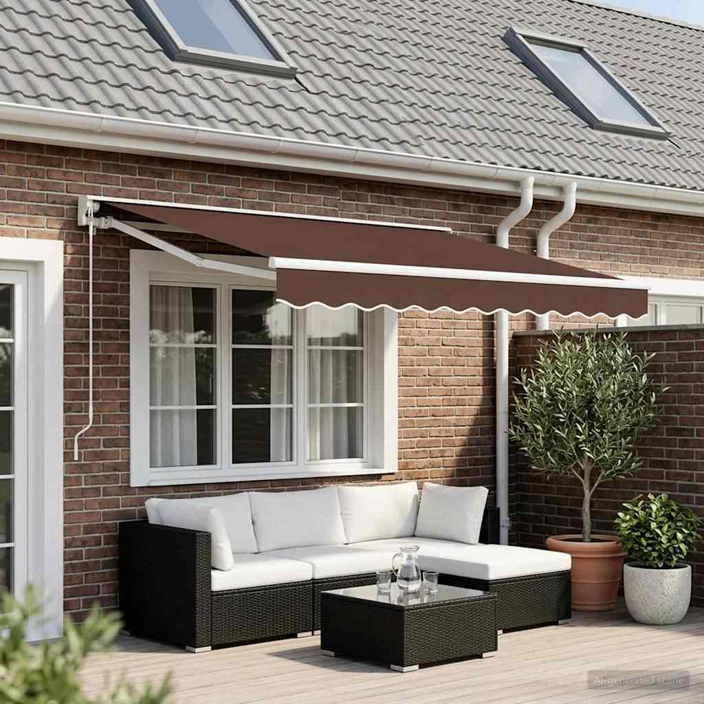 Replacement Fabric For Awning, Awning Replacement Cloth With Valance, Awning Valance For Awning, Brown, 300x250 Cm