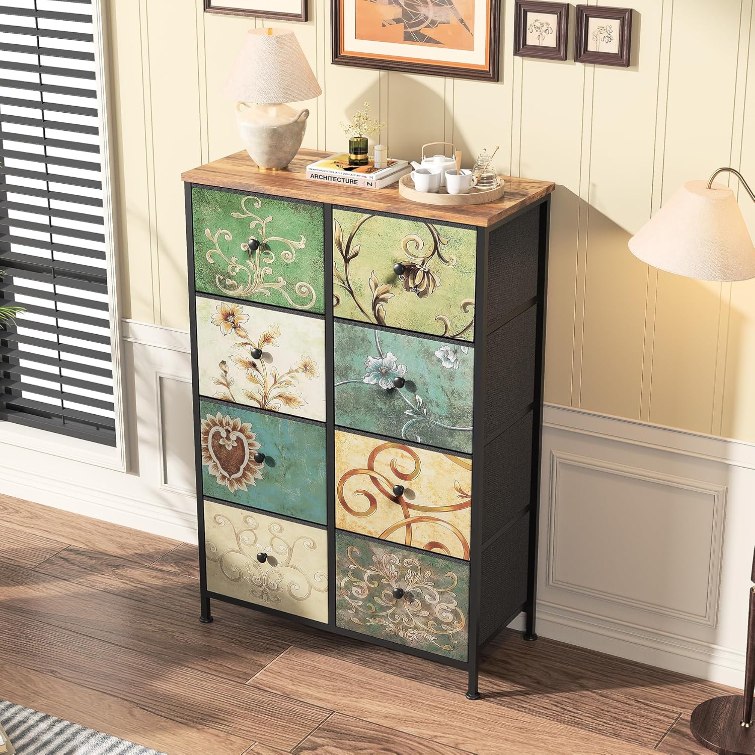 TEMU Cadeau de Noël Livré Localement YCZ Commode de Chambre, Meuble de Rangement à Tiroirs en Tissu avec Plaque en Bois, Grand Espace de Rangement,