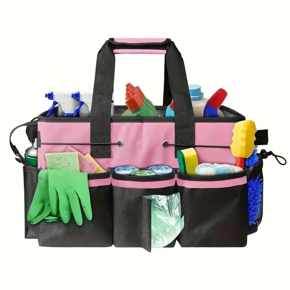 TEMU Cleaning Caddy Organizer With Handle, Large Multi-compartment Cleaning Tote Bag With Removable Dividers, Adjustable Shoulder Strap & Waist Belt
