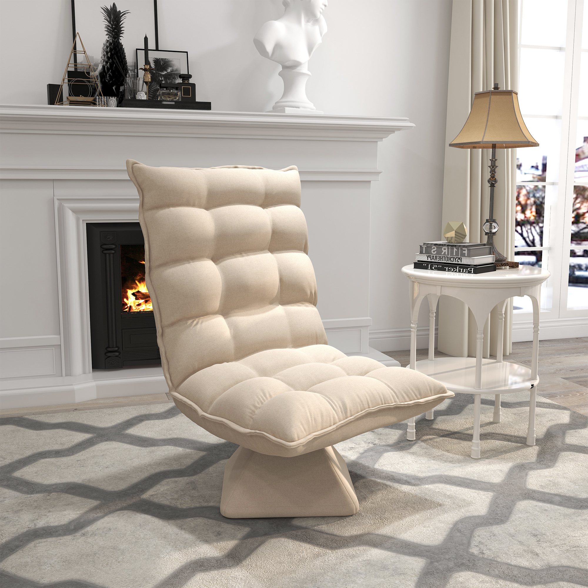 Homcom Floor Chair Floor Sofa With Adjustable Backrest, Swivel Meditation Chair With Pedestal, Upholstered Recliner, Lazy Sofa For Living Room, Office, Beige