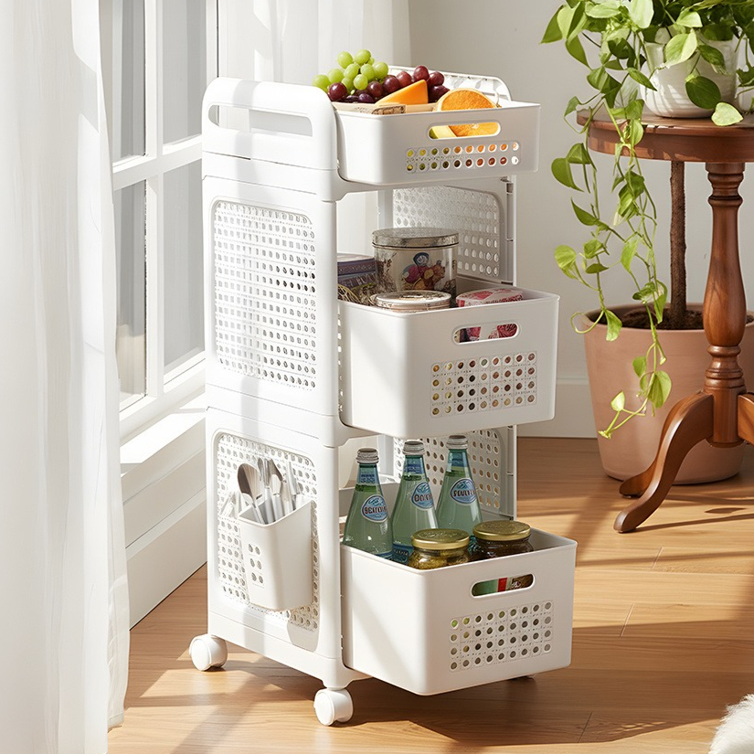 TEMU 3-tier Mobile Reinforced Plastic Kitchen Shelving Storage Trolley, Snack/vegetable/miscellaneous Organiser - Features Lockable Castors, External