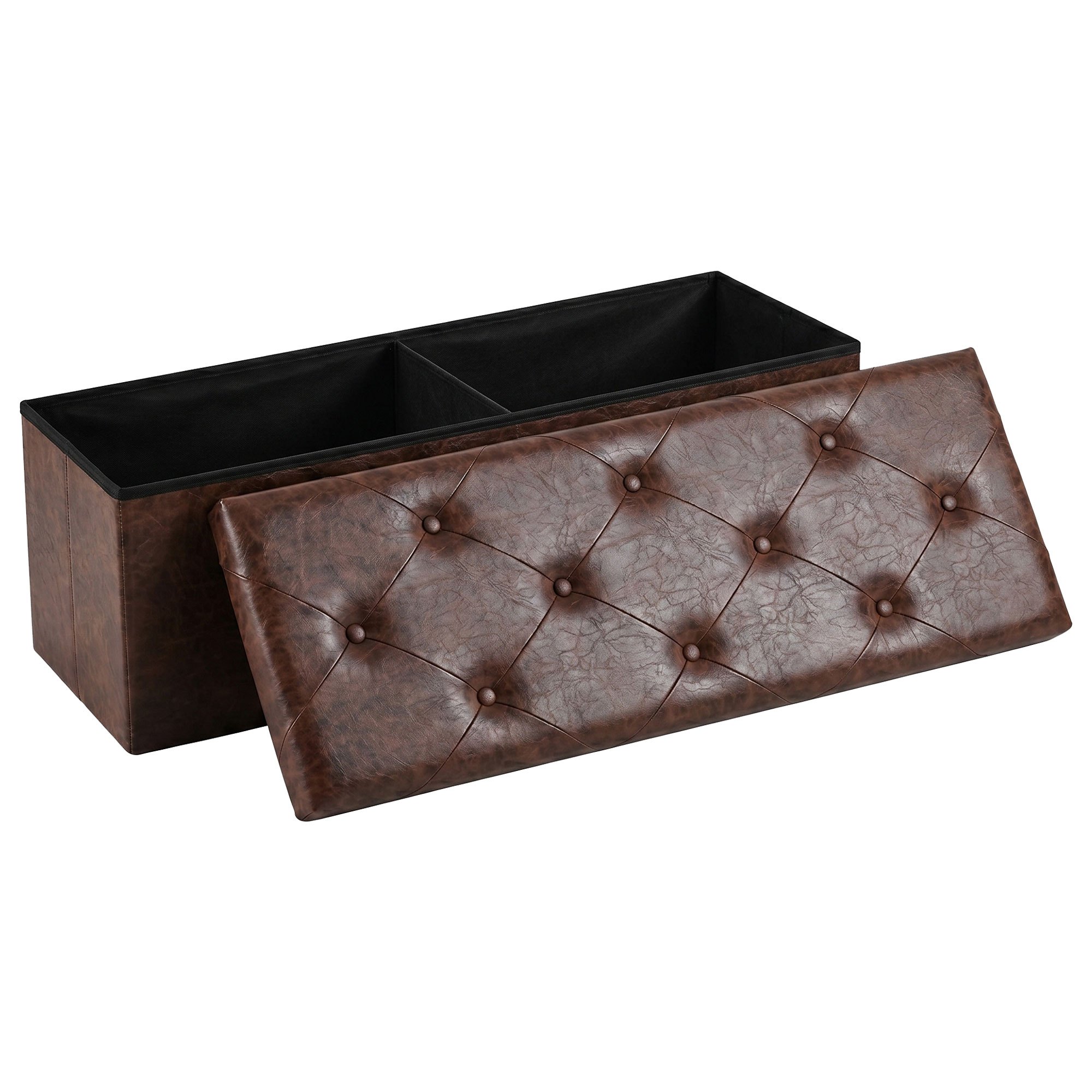 110 - Ottoman Storage Bench 109.2x38.1x38.1 Cm, Faux Leather Footrest Pouf In Brown