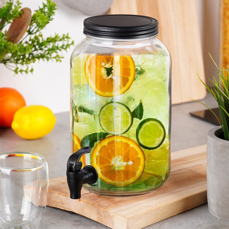 TEMU Glass Jug For Beverages With A Tap, 3.2 L