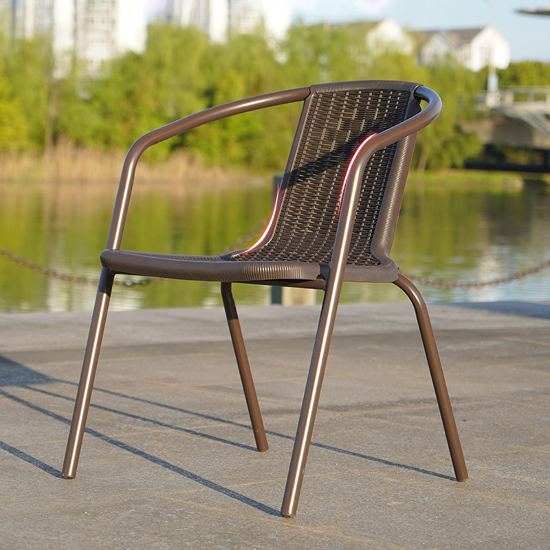 2pcs 4pcs 6pcs brown stackable garden dining chairs only plastic durable rope seats and backrests armchair stacked chairs suitable for outdoor gardens   backyard