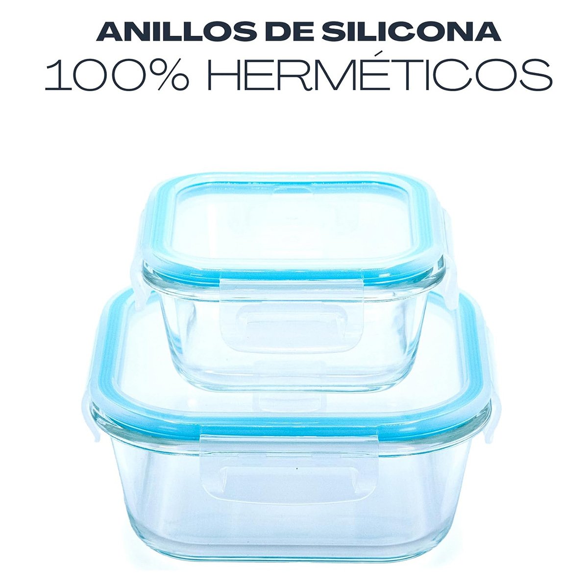 TEMU Set de Recipientes Herméticos – 5 Piezas de Cristal Borosilicato | para Horno, Microondas y Congelador | Libre de BPA