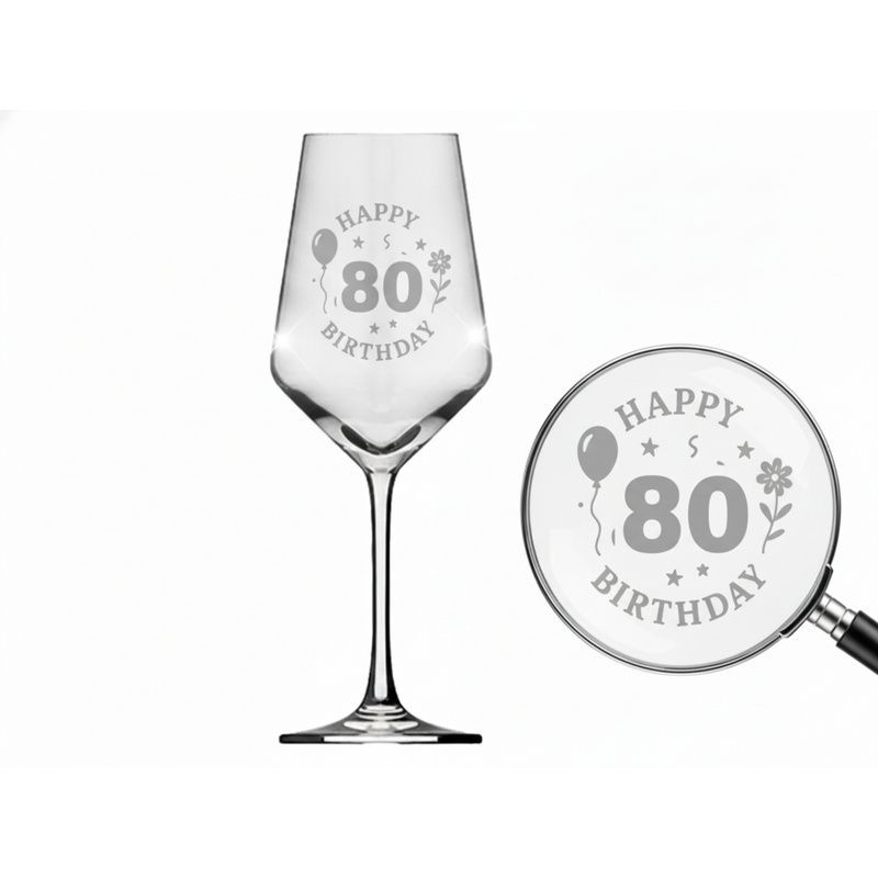 Image of Wine Glass With Engraving Happy Birthday 80th Birthday 350ml - Gift For The 80th Birthday From