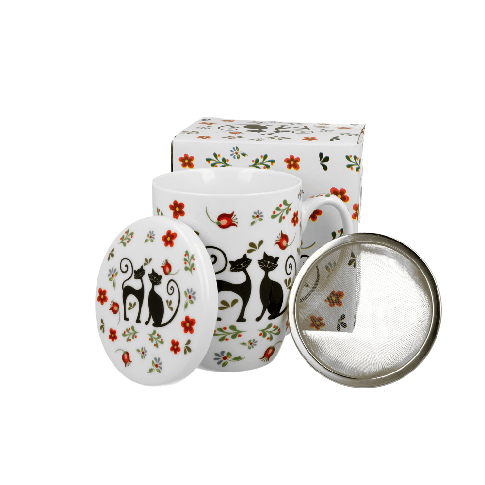 Teacup With Strainer & Lid Ethno Cats – 0.35l