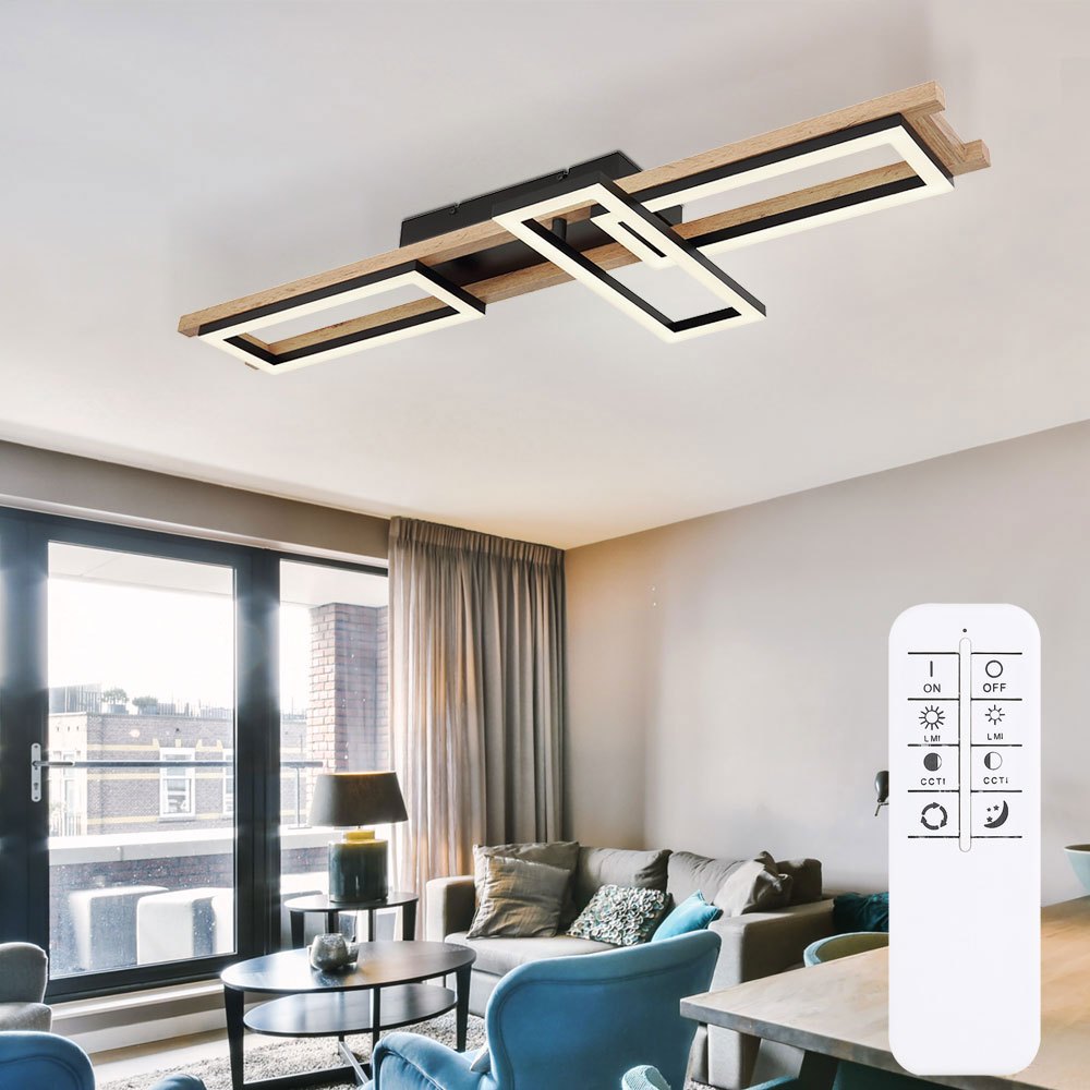 Led Ceiling Light With Remote Control, Wooden Living Room Light, Dimmable, Swivel Ceiling Lamp, Cct, 30w 1800lm, Lxwxh 100x13.5x11cm