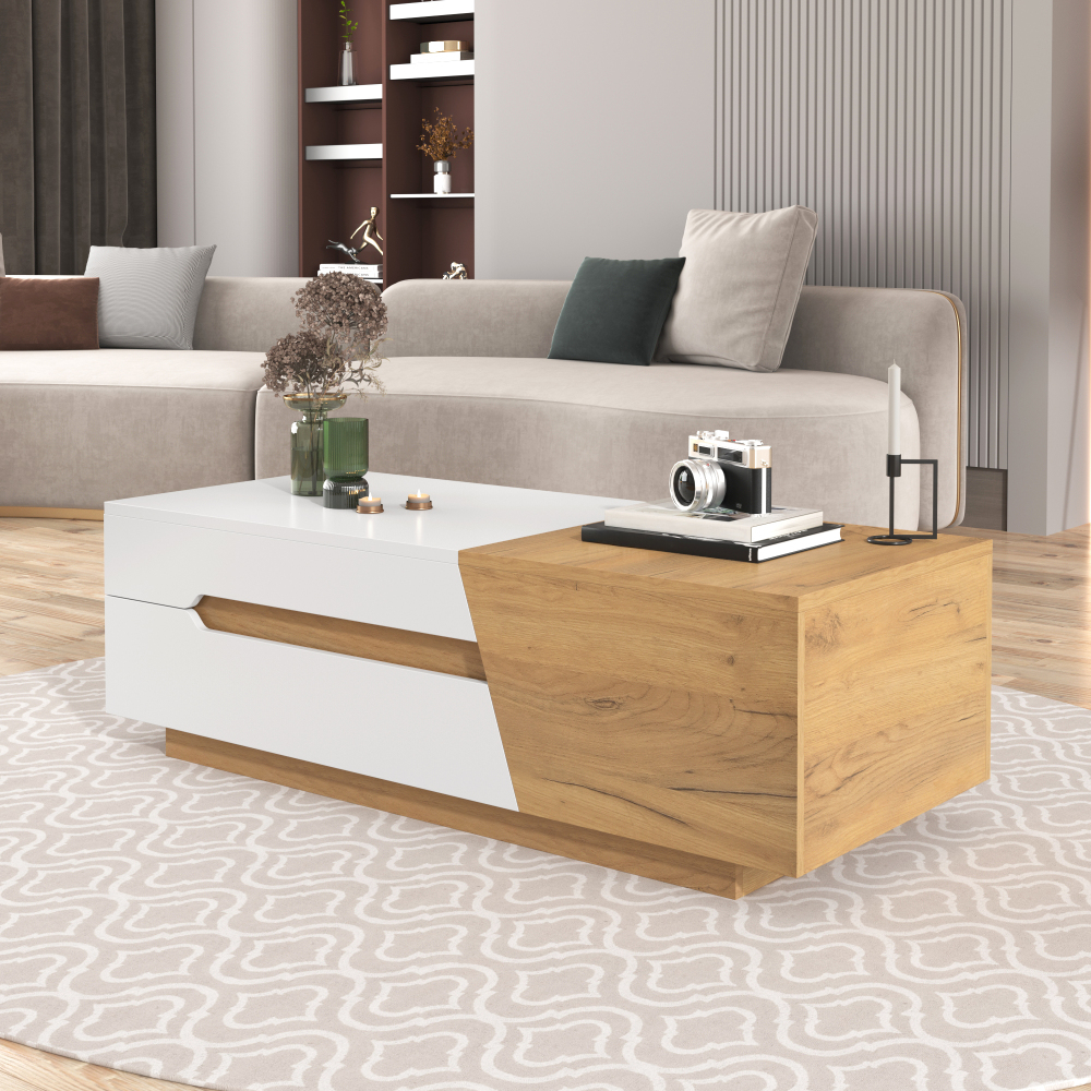 Extendable Coffee Table, Living Room Table With Drawers, Side Table With Color