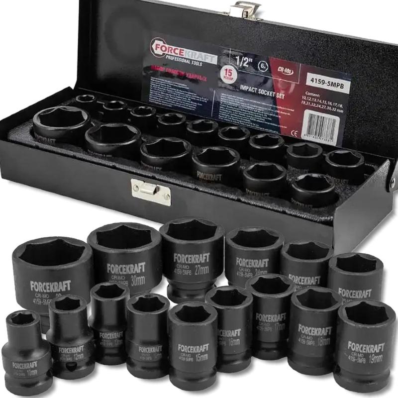 Image of Forcekraft Impact Socket Set 1/2" 15-piece Hex (10-32mm)